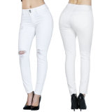 Wholesale White Brand Ladies Skinny Denim Ripped Jeans