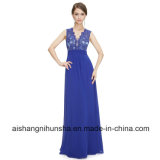 Women A-Line Chiffon Lacey Semi Sheer Sleeveless Long Evening Dress