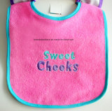 China Supplier OEM Produce Cheap Cotton Terry Custom Embroidery Pink Girl's Baby Bib