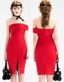 Red Slit Strapless Ladies Bandage Tube Dress