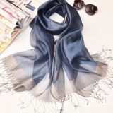 Summer Silk Scarf Gradient Color Long Lightweight Sunscreen Shawls for Women, 200*70cm