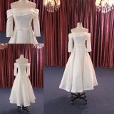 off Shoulder Gown Dress Long Sleeve Short Satin Wedding Dress