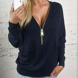 Fashion Women Sexy V-Neck Zipper Bat Sleeve Leisure T-Shirt Blouse