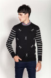 Winter Round Neck Embroidered Knit Sweater for Men