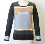 Casual Round Neck Color Block Pullover Knit Sweater for Ladies