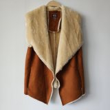 Brown Color Suede Vest with Faux Fur Lining