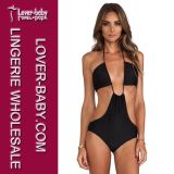 Mature Sexy Woman Black Strappy Cutout Bikini Set Swimwear Swimsuit