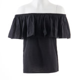 Women Tops Plain Dyed Black Rayon Frilly Strapless Blouses