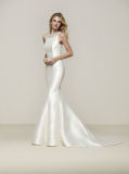 Satin Beading Backlesss Mermaid Evening Prom Bridal Wedding Gowns