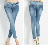Elegant New Fashion Ladies Refreshing Long Lace Hem Denim Jeans