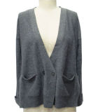 Women V Neck Long Sleeve Pure Color Cardigan Knitwear