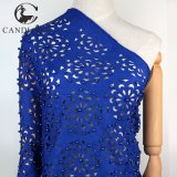 Candlace Royal Blue Color Beaded Laser Cut Lace Fabric for Wedding