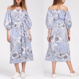 Fashion Women Leisure Casual Flower Printed off Shoulder Bandage Dress