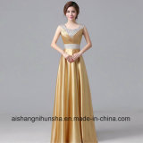 Satin Gold Long Prom Dresses Floor-Length Party Elegant Evening Gowns