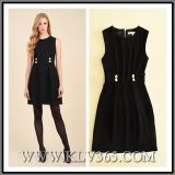 Fashion Black Ladies Winter High Waisted Sleeveless Sweet Party A-Line Dress