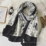 Black&Grey Elephant Printed Polyester Lady Scarf (HWM04)