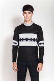 Crew Neck Patterned Knit Men Sweater