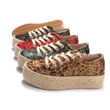 Women Leopard Canvas Shoes with Hemp Rope Platform