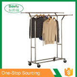 Heavy Duty Double Rail Clothing Hanging Rack, Adjustable Rolling Clothes Rack with 4 Wheels