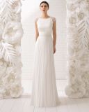 Customize Boat Neck Sheer Beading Tulle Back Pleat Chiffon Beack Wedding Dress