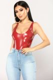 Ladies PU Bodycon Bodysuit Tops with Sleeveless Bodysuit Tops