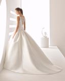 Customize Boat Neck Beading Back with Pocket Satin Wedding Dress