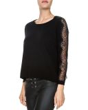 2017 Black Knit Women Sexy Fashion Lace-Sleeve Knitwear Sweater