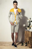 100%Cotton V-Neck Striped Knit Men Cardigan with Button