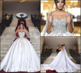 Strapless Ball Gowns Beaded Crystal Satin Sweetheart Wedding Bridal Dresses Z2072