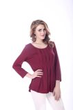3/4 Sleeve Elegant Plus Size Wine Red Blouse Patterns Fashion Blouse for Lady