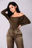 Ladies Sexy Strapless Bodysuit Tops with Long Sleeve Fashion Casual Bodysuit Tops