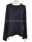 Wool Nylon Ladies Knit Pullover Lace-up Sweater