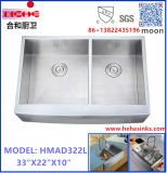 Handmade Sink, Square Apron Front Doube Handcrafted Sink, Hmad3322L