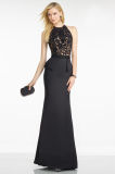 Halter Round Neck Open Back Black Mermaid Evening Dress