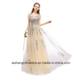 Lace Embroidery Long Evening Dress Elegant Sleeveless Prom Party Gowns