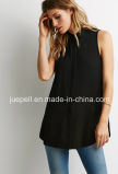 Sleeveless Hidden Button-Down Placket Longline Side-Slit Women Fashion Blouses