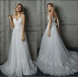 2017 Spaghetti Double Straps Chapel Train A-Line Wedding Dress Outdoor