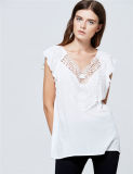 2017 Wholesale Clothing Ladies Fancy White Capsleeve Chiffon Lace Tops Blouse Women Designer Western Tops Images