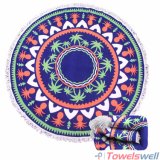 Pineapple Printed Microfiber Round Beach Towel with Tassels