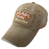 Custom Khaki Washed Baseball Cap with Fabric Applique Gjwd1748