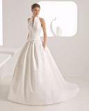 Elegant Halter High Neck Open Back with Pocket Satin Wedding Dress