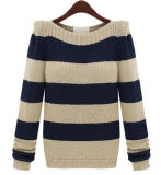 Ladies Fashion Acrylic Knitted Striped Sweater (YKY2008)