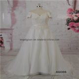 V Neck Short Sleeve off Shoulder Wedding Dress