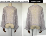 Ladies Round Neck Open Knit Purple Sweater