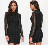 Black High Neck Long Sleeve Bandage Dress