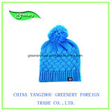 Promotional Fashion Floral Blue Knit Hat with Label