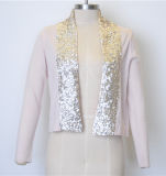 100%Cotton New Pure Color Women Knit Open Cardigan with Sequins