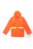 High Visibility Orange Mens Polyester Raincoat for Dust Workers