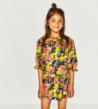 Pretty Girl's Pleated Dress with Flowers Printing