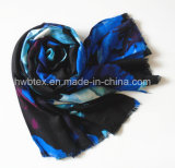 Top Selling Fashionable Blue Flourish Printing Viscose Lady Scarf (HWBVS049)